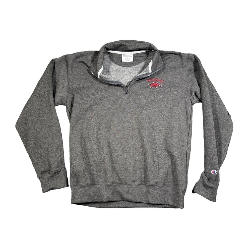 Champion Mens Arkansas Razorbacks Quarter Zip‎ Pullover Charcoal Gray Large L